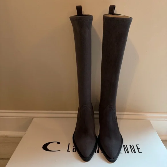 $598 La Canadienne Paton Western Boot Waterproof Suede Knee High Grey Heel 35.5 - Picture 10 of 16